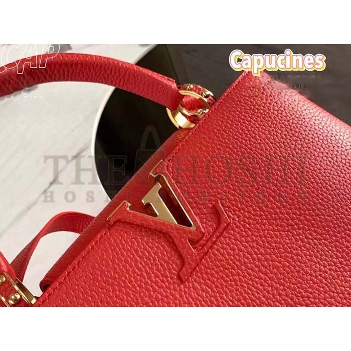 L0vis Vvtt0n LV Women Capucines BB Handbag Scarlet Red Taurillon Cowhide Leather Master Quality