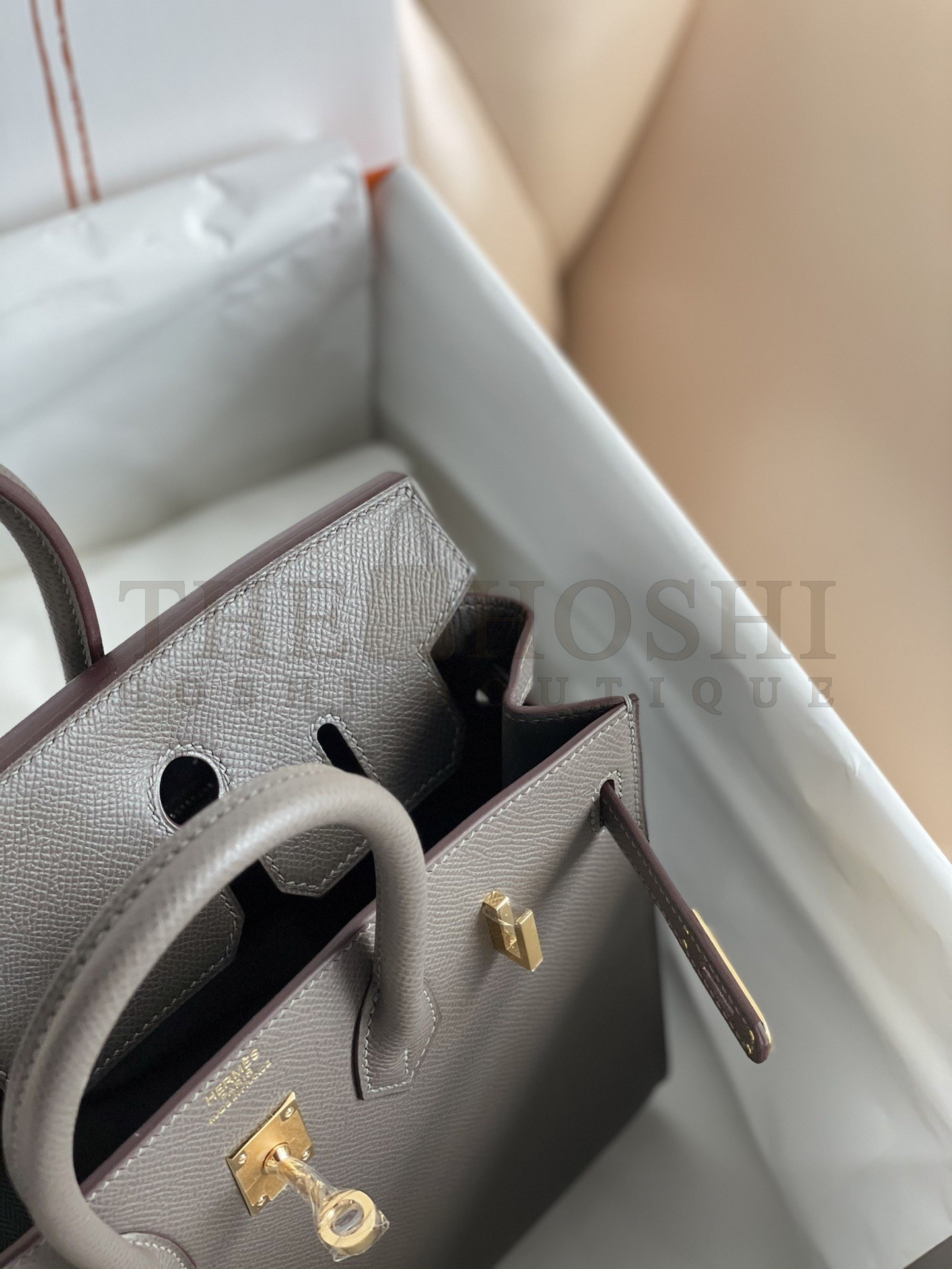 H**me5 Birkin 25 Sellier Handmade Bag In Etain Epsom Calfskin Master Quality