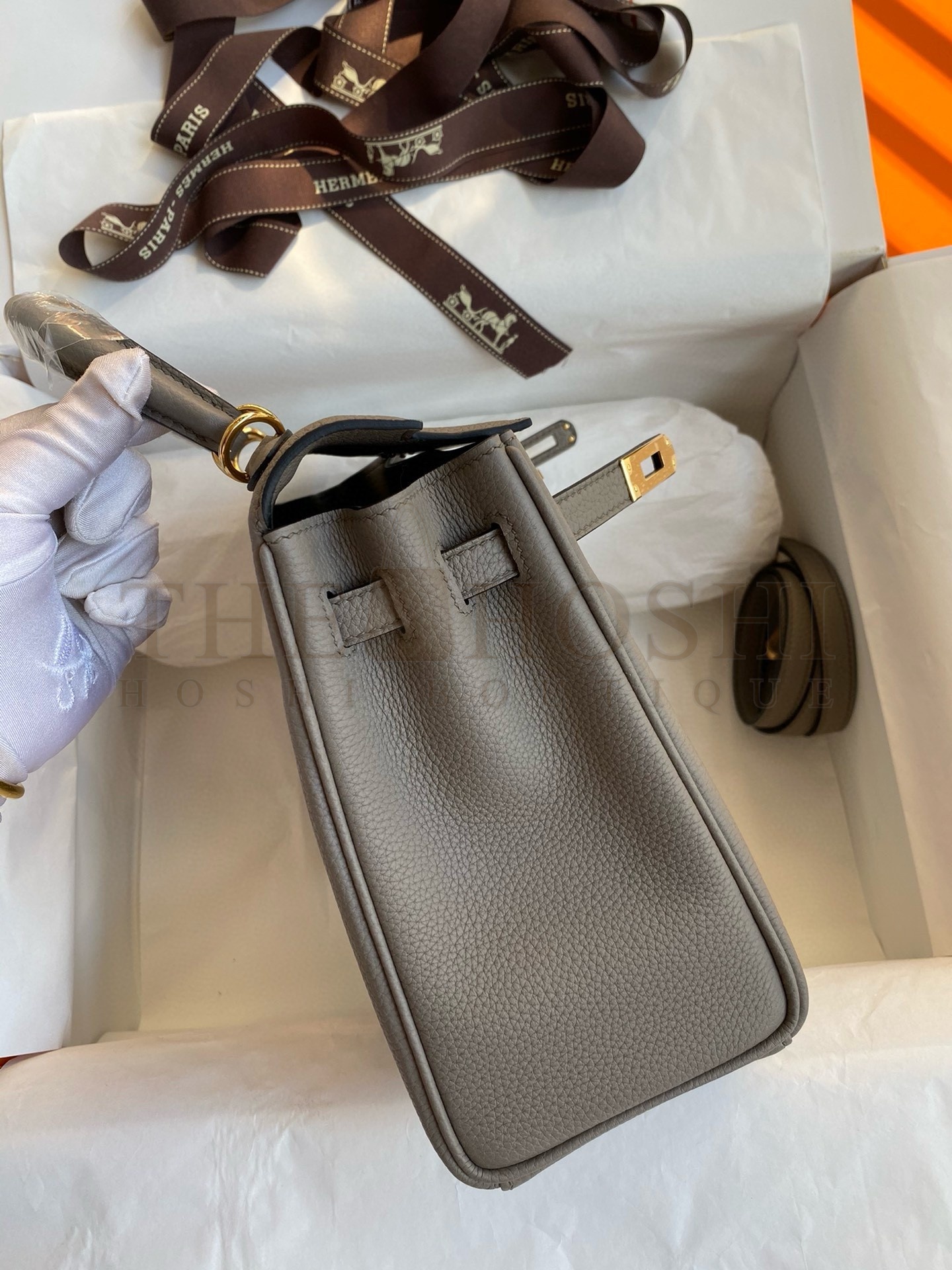 H**me5 Kelly Retourne 25 Handmade Bag In Gris Meyer Clemence Leather Master Quality