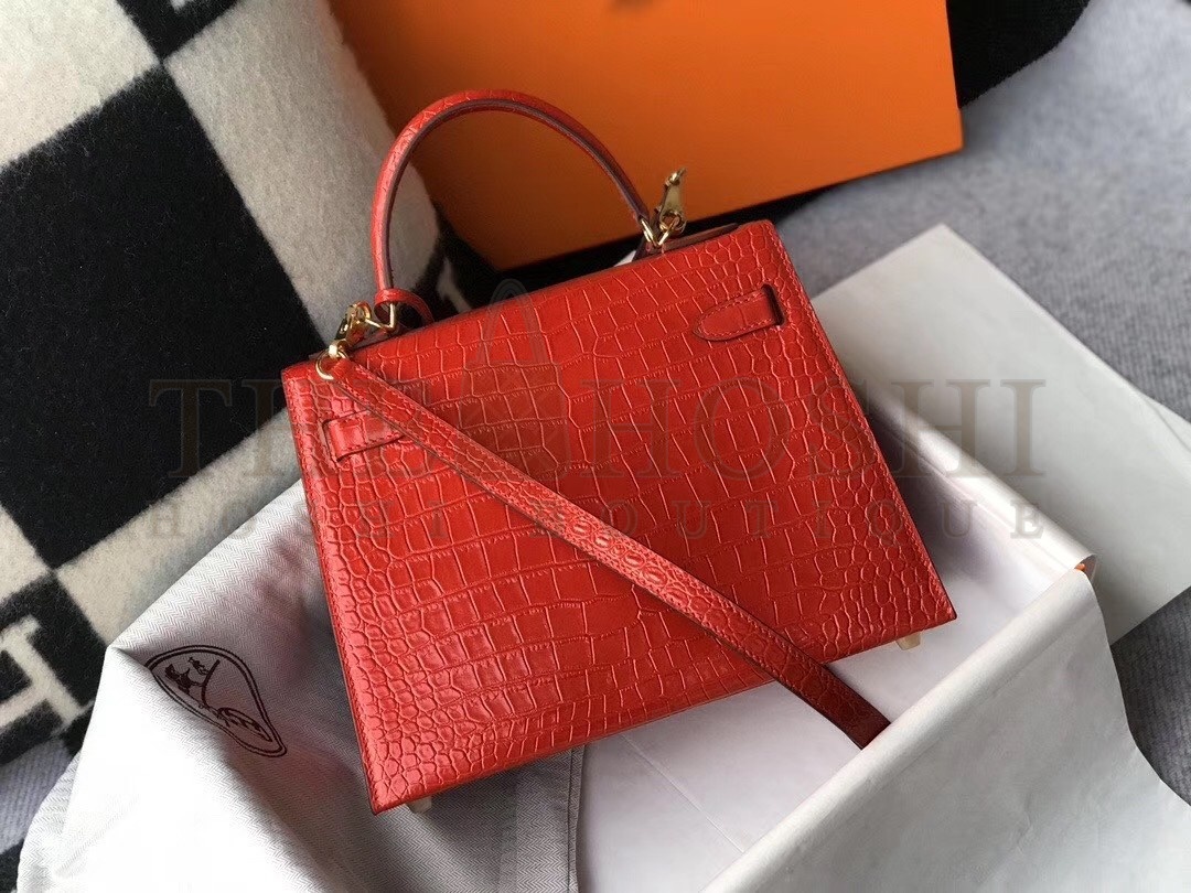 H**me5 Kelly 25 cm Bag In Red Embossed Crocodile Master Quality