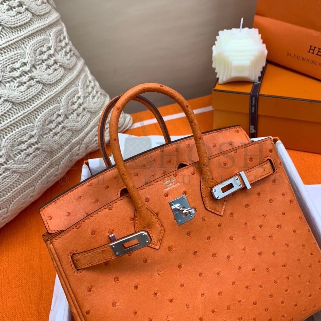 H**me5 Orange Birkin 25cm Ostrich Handmade Bag Master Quality