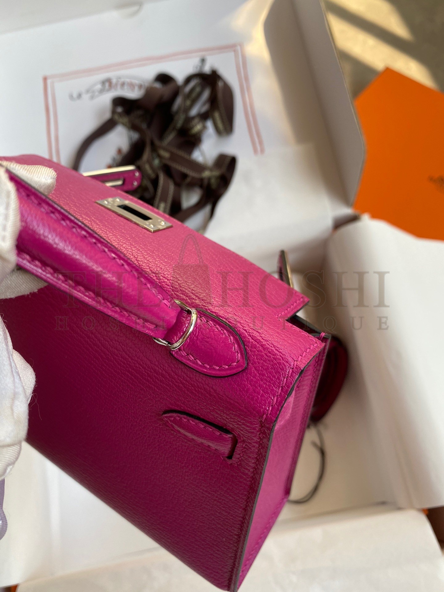 H**me5 Kelly Mini II Sellier Handmade Bag In Rose Purple Chevre Mysore Leather Master Quality
