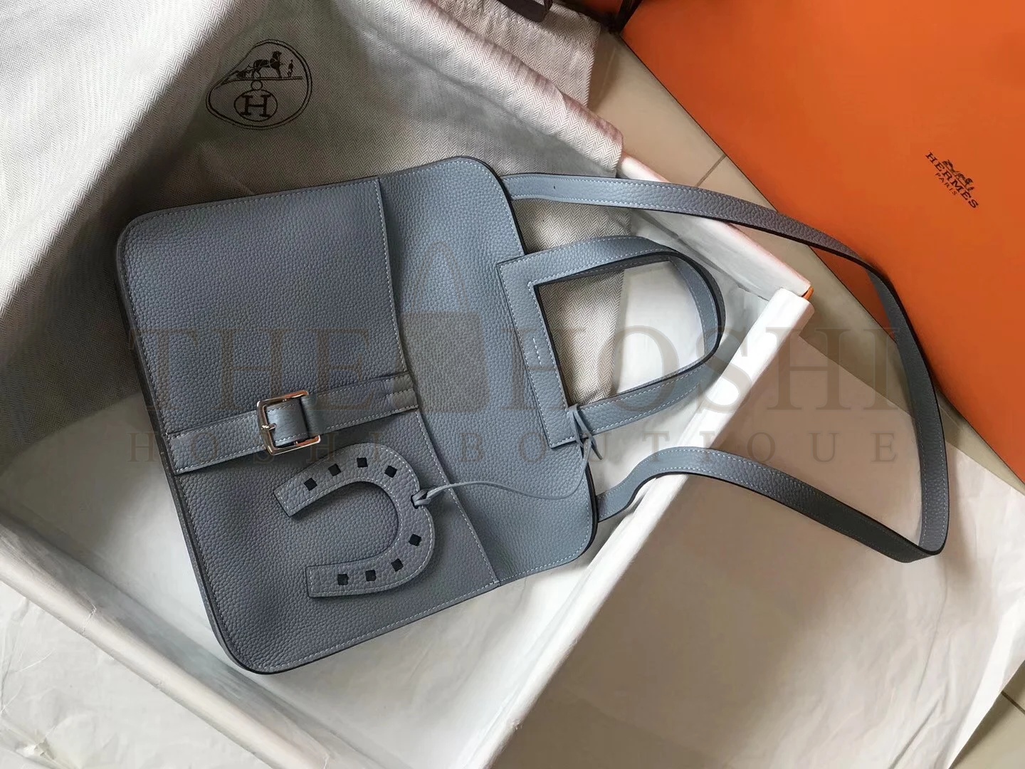 H**me5 Halzan 31cm Bag In Blue Lin Clemence Leather Master Quality