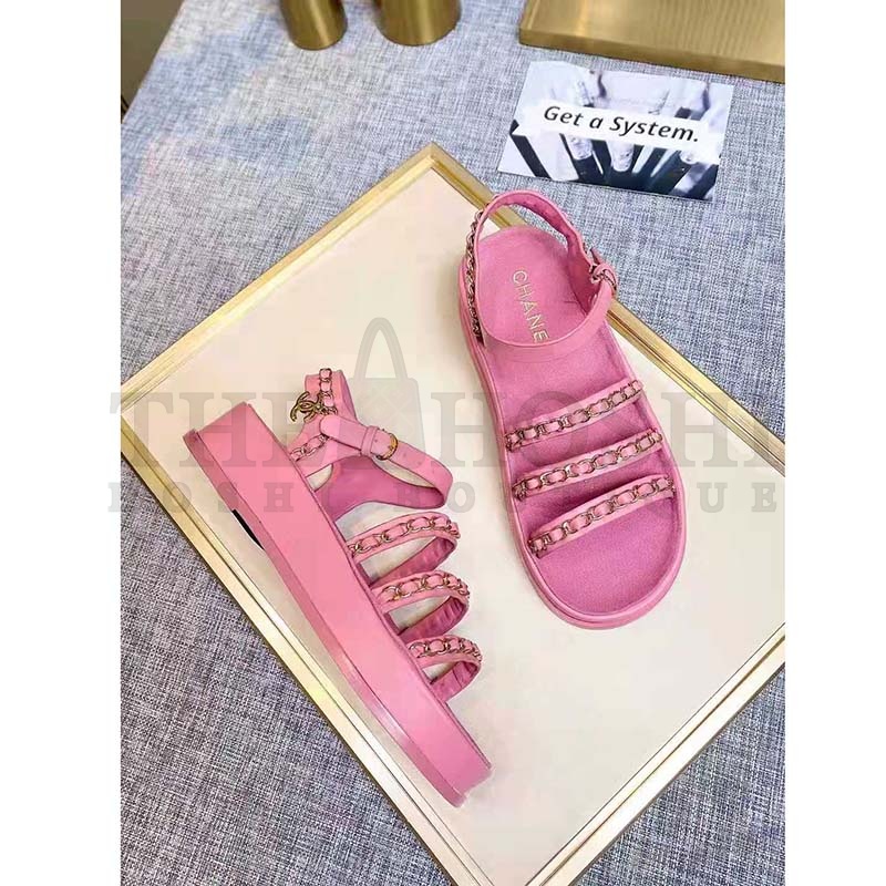 Ch**el Women Sandals Calfskin Red 5 mm Heel Master Quality