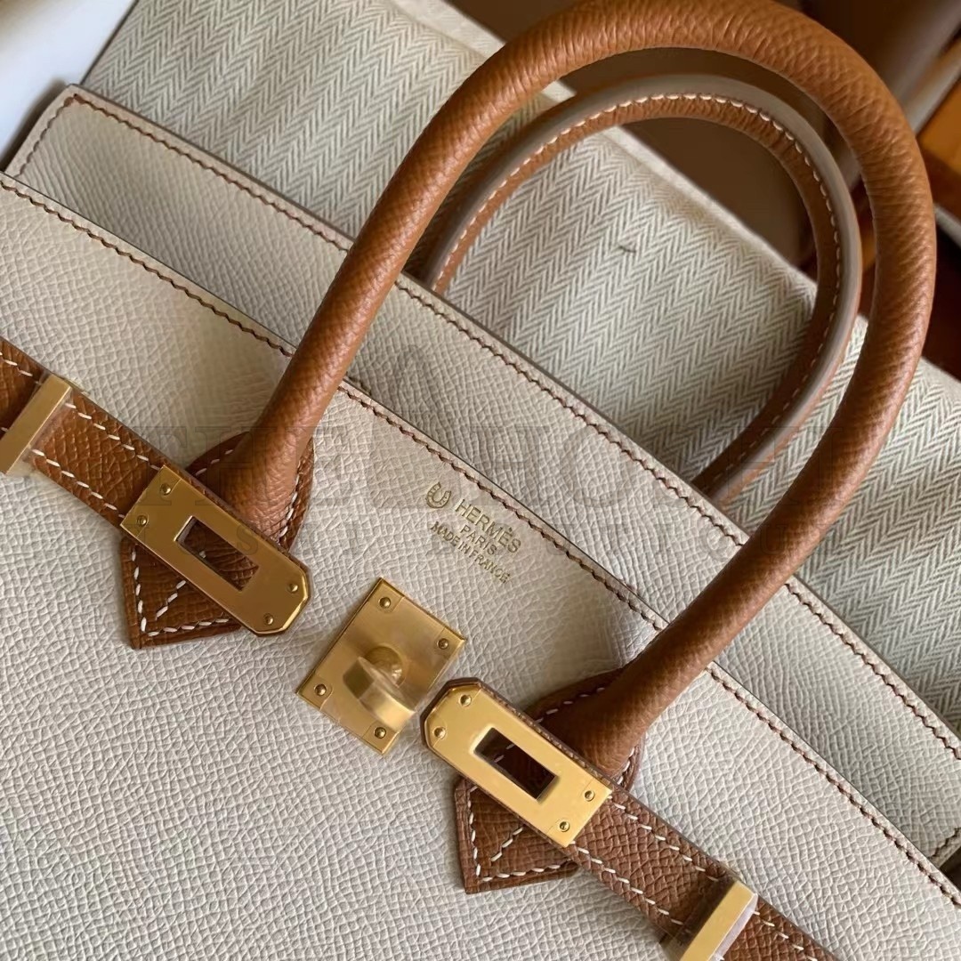 H**me5 HSS Birkin 25 Sellier Bag in Craie and Gold Epsom Calfskin Master Quality