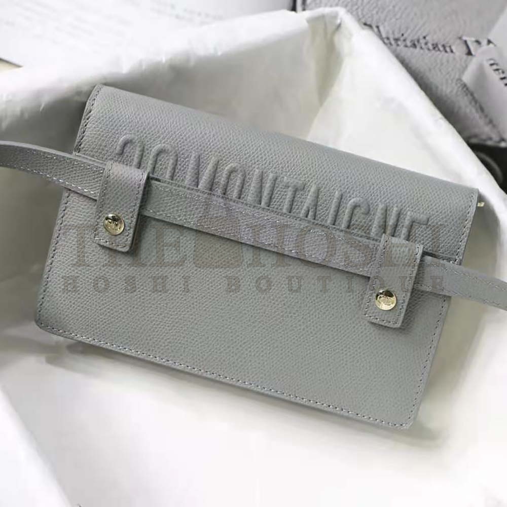 D10r Women 30 Montaigne 2-in-1 Pouch Stone Grained Calfskin-Silver Master Quality