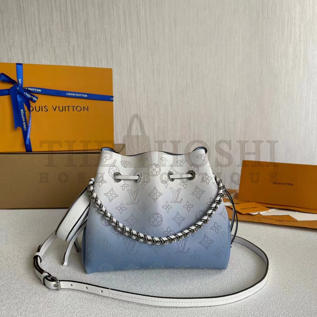 L0vis Vvtt0n LV Women Bella Bucket Bag Gradient Blue Mahina Perforated Calf Leather Master Quality