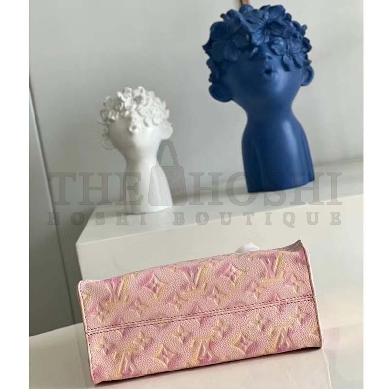 L0vis Vvtt0n LV Women OnTheGo PM Tote Bag Pink Sprayed Embossed Grained Cowhide Master Quality