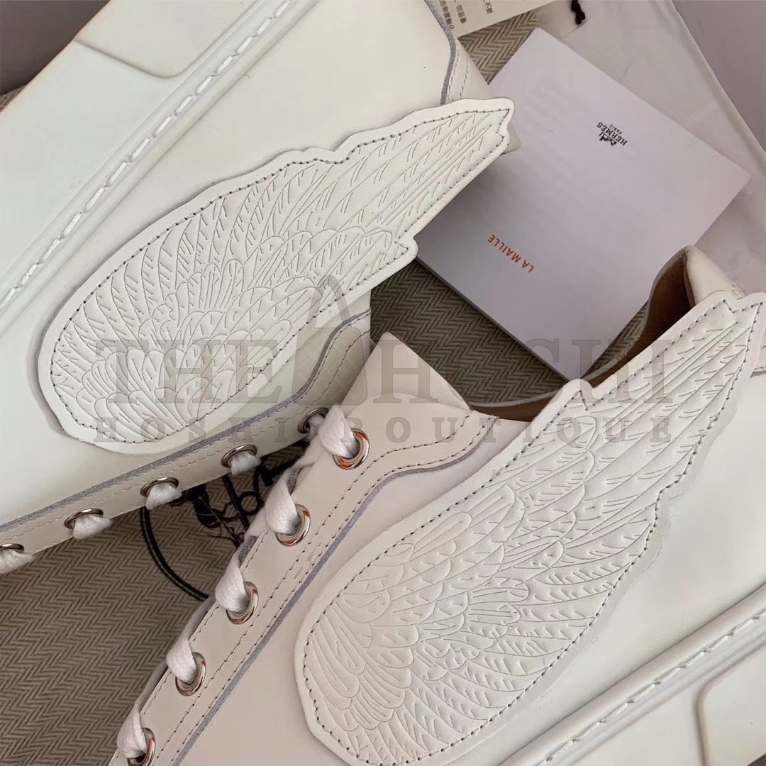 H**me5 Velvet Sneakers In White Calfskin With Printed Wing Patch Master Quality