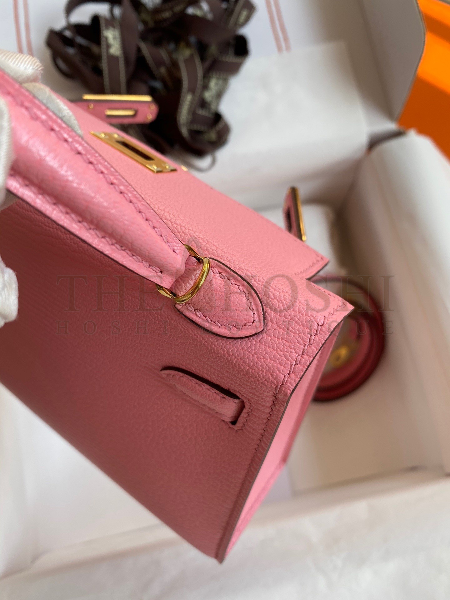 H**me5 Kelly Mini II Sellier Handmade Bag In Rose Confetti Chevre Mysore Leather Master Quality