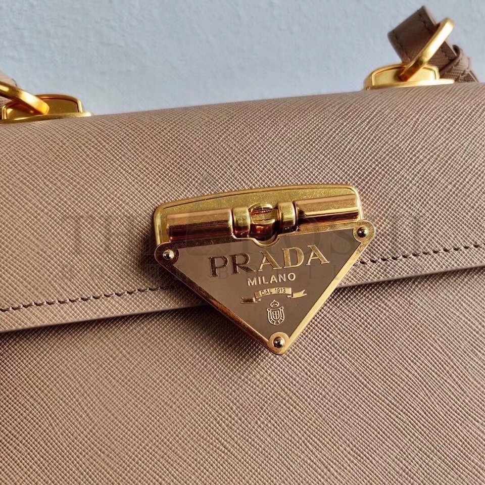 Pra*a Symbole Shoulder Bag In Beige Saffiano Leather Master Quality
