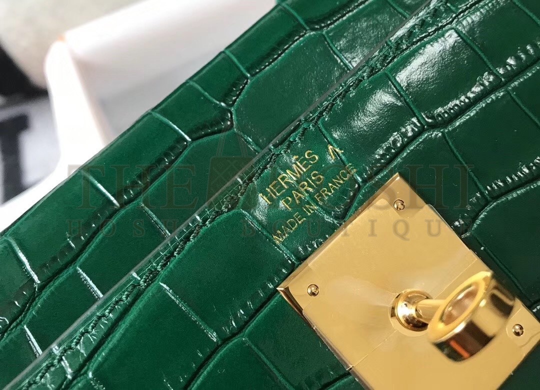 H**me5 Kelly 28cm Bag In Green Embossed Crocodile GHW Master Quality