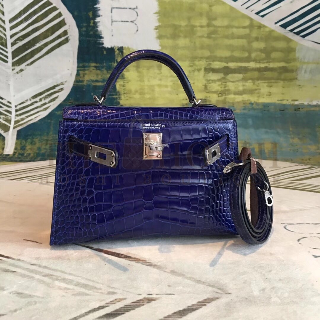 H**me5 Blue Alligator Kelly Mini II Handmade Bag Master Quality