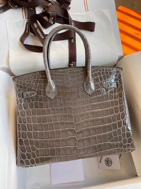 H**me5 Taupe Birkin 30cm Shiny Crocodile Niloticus Skin Bag Master Quality