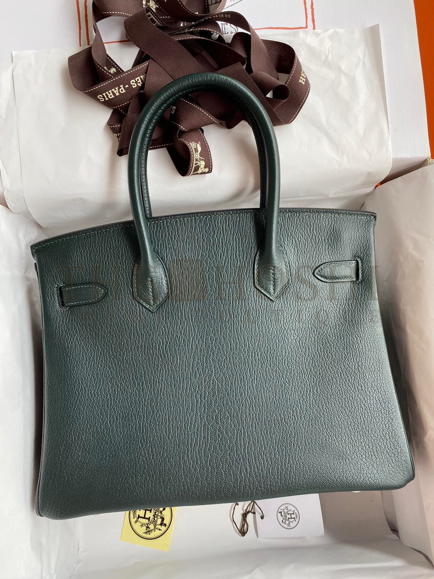 H**me5 Birkin 30 Retourne Handmade Bag In Vert Cypres Chevre Mysore Leather Master Quality