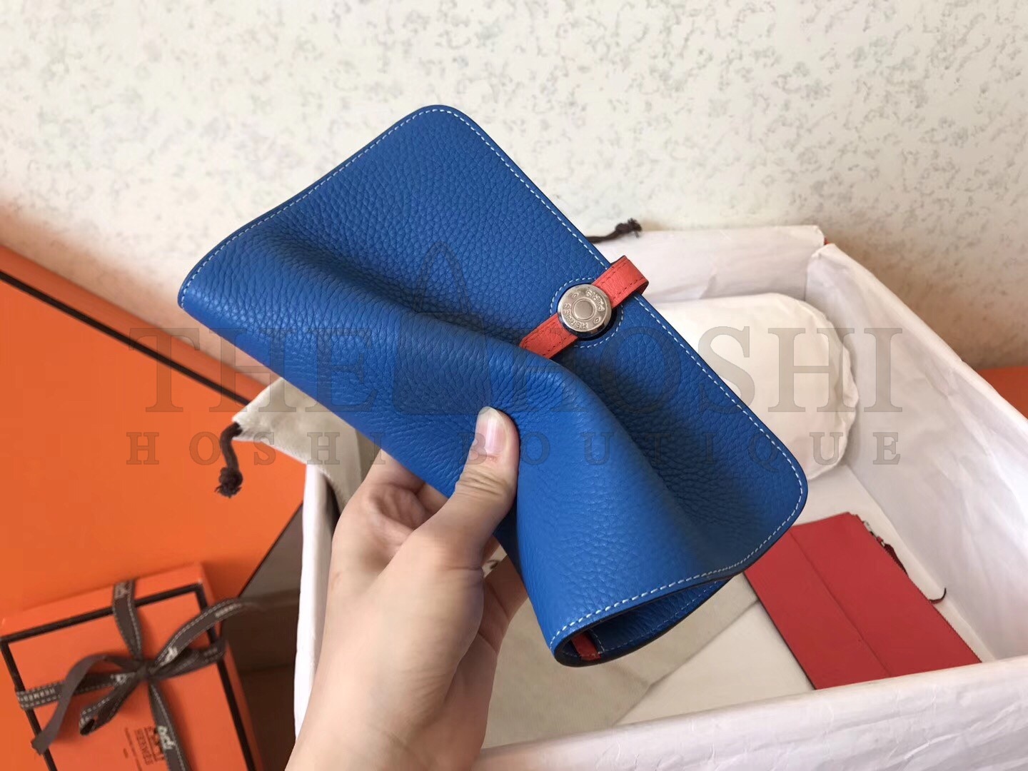 H**me5 Bicolor Dogon Duo Wallet In Blue/Piment Leather Master Quality