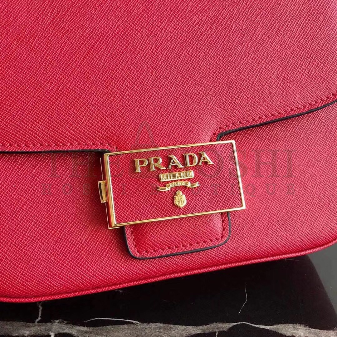 Pra*a Embleme Shoulder Bag In Red Saffiano Leather Master Quality