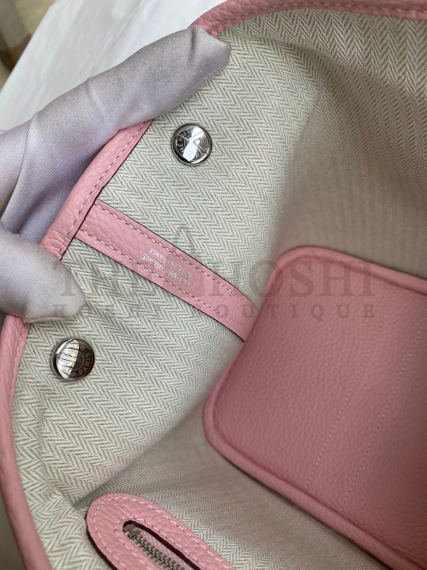 H**me5 Garden Party 30 Handmade Bag in Toile and Pink Leather Master Quality