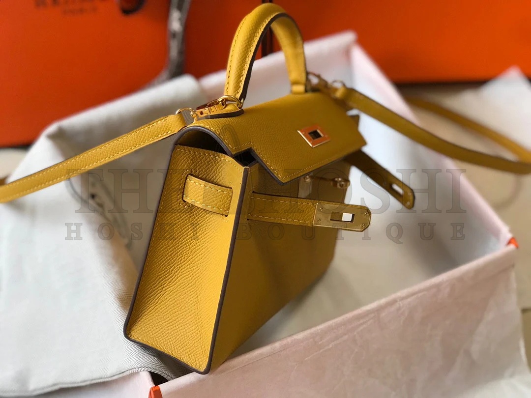 H**me5 Kelly Mini II Sellier Bag In Yellow Epsom Leather GHW Master Quality