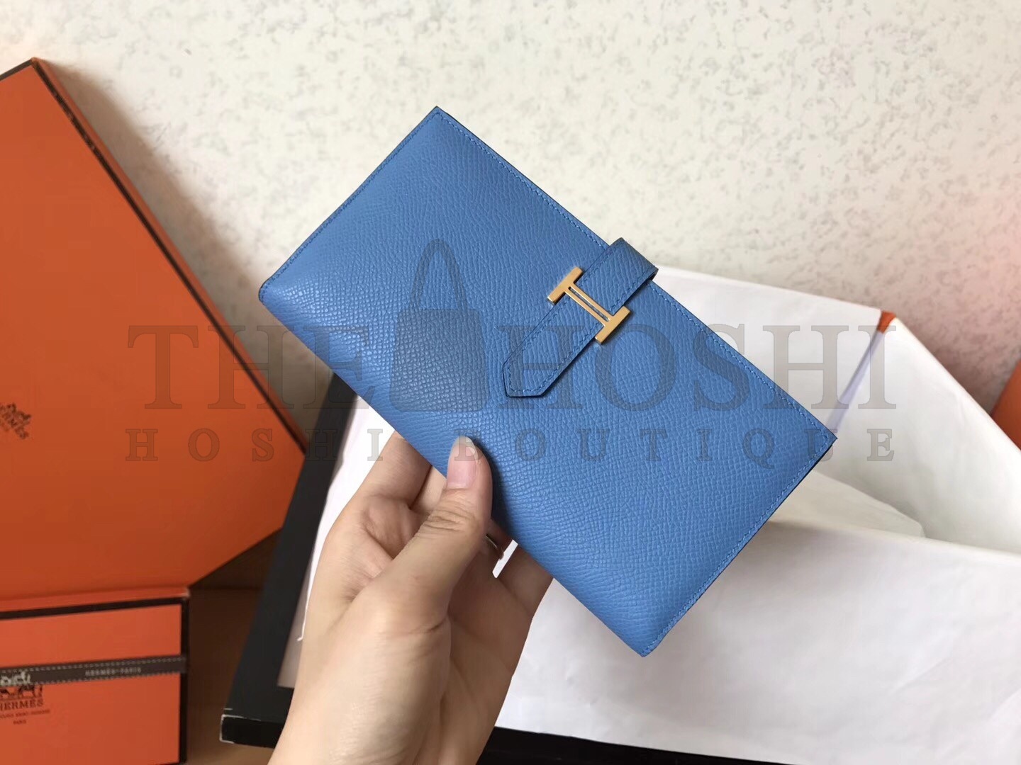 H**me5 Blue Jean Epsom Bearn Gusset Wallet Master Quality