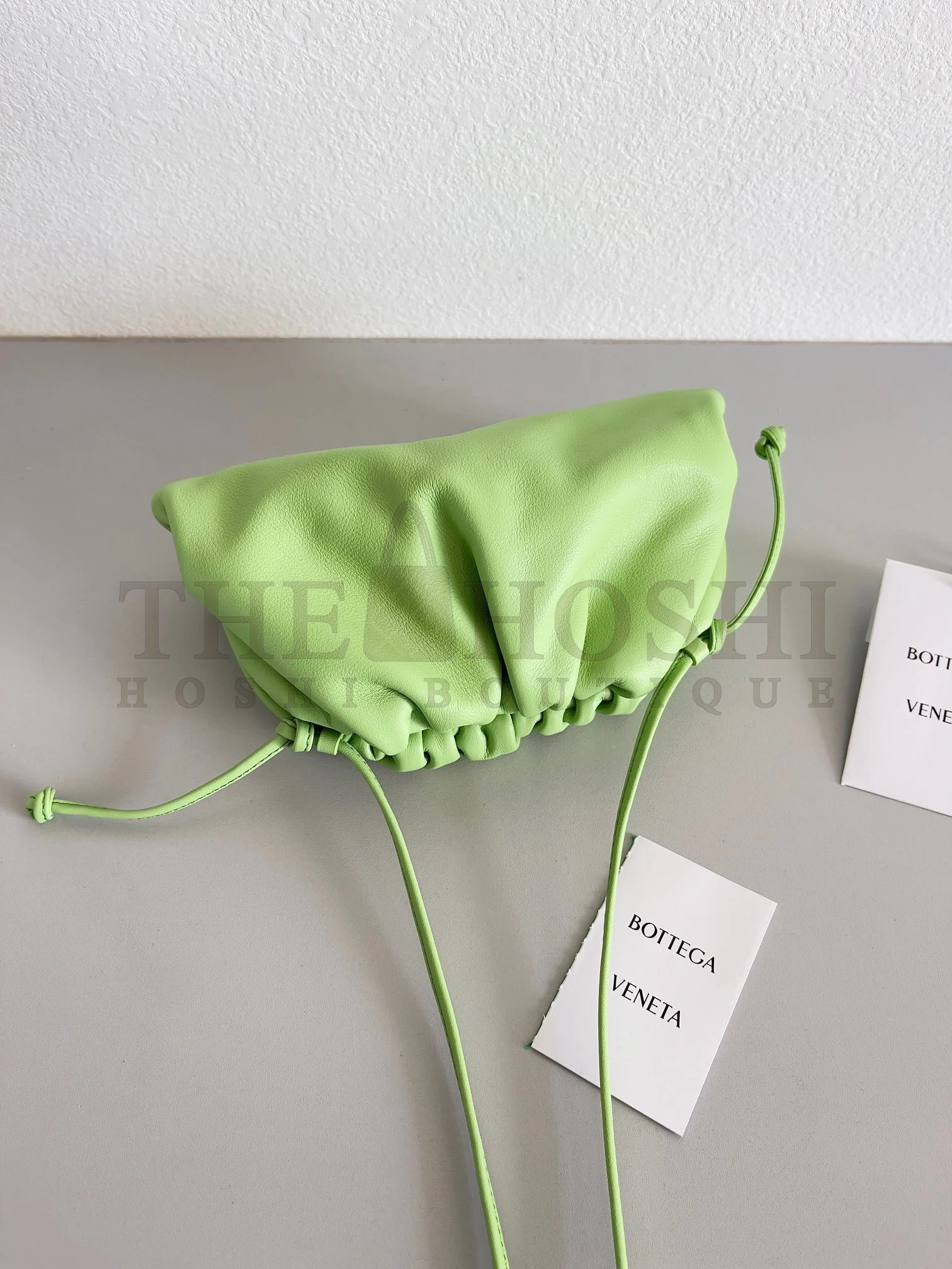 B0tt*ga Ven*ta Mini Pouch with Strap in Pistachio Calfskin Master Quality