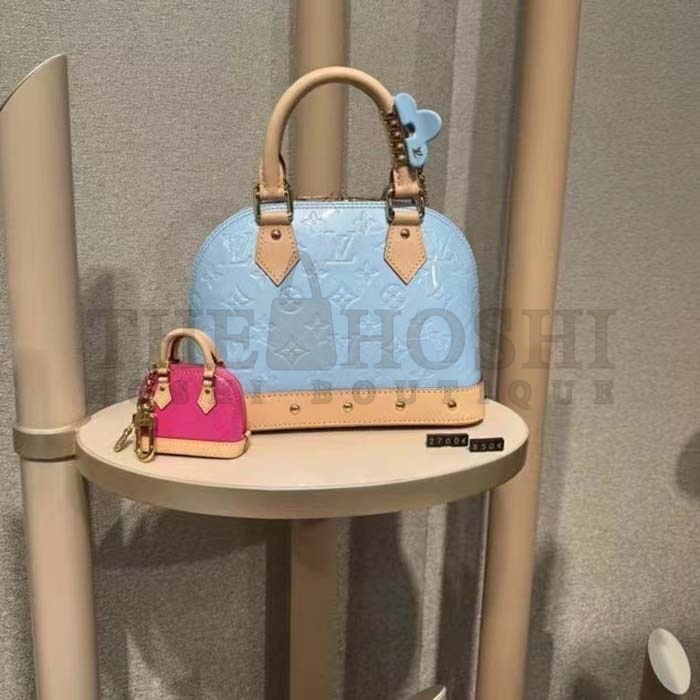 L0vis Vvtt0n LV Women Alma BB Handbag Sky Blue Monogram Vernis Embossed Cowhide Leather M24062 Master Quality