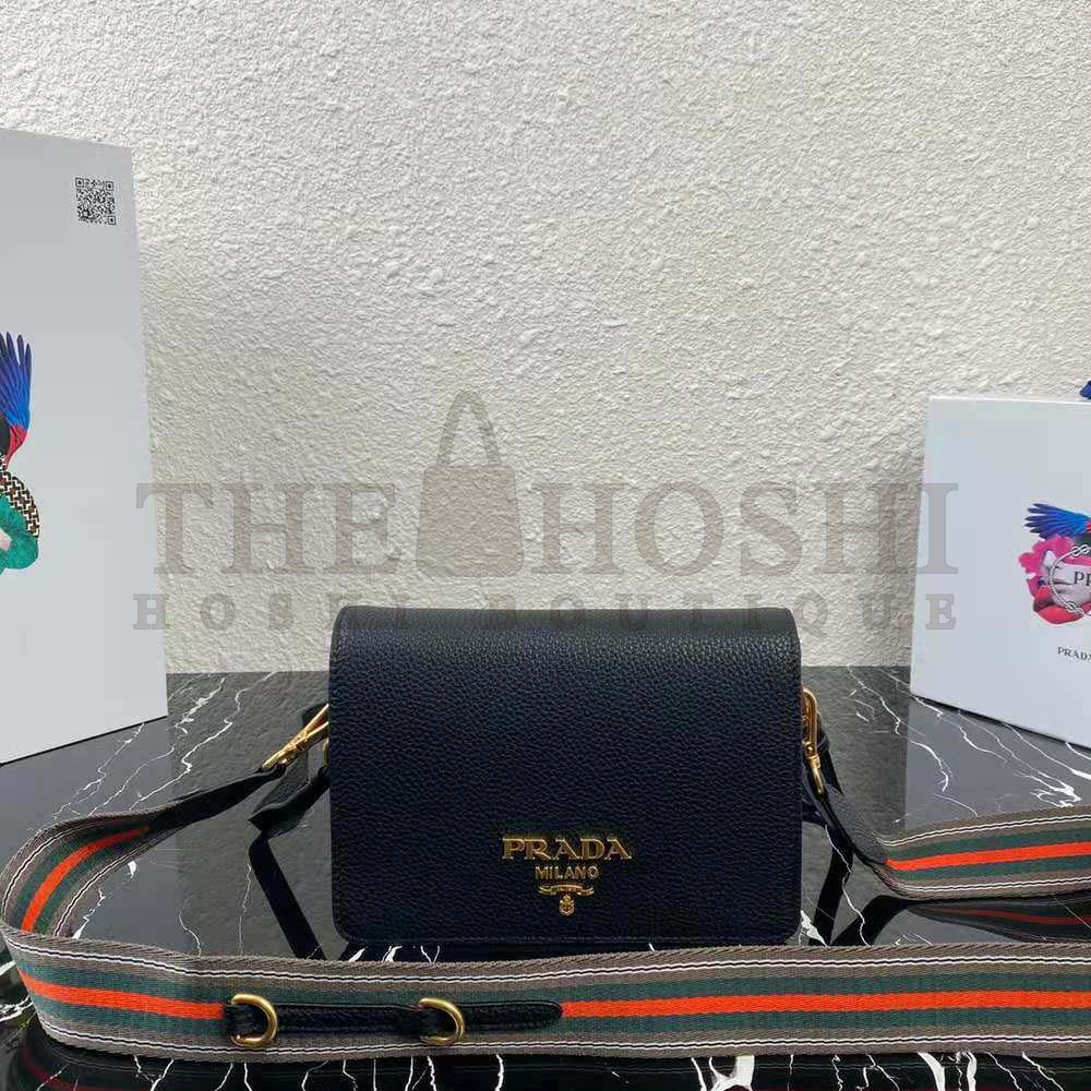 Pra*a Women Calf Leather Shoulder Bag-Black Master Quality