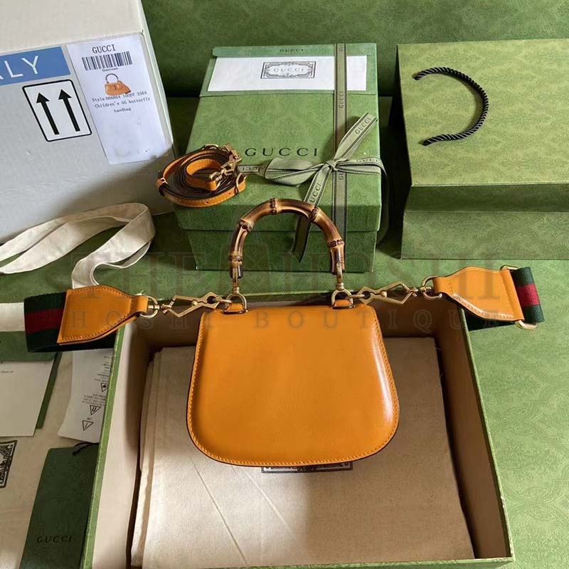 Gvc*1 Women Bamboo 1947 Mini Top Handle Bag Orange Leather Bamboo Hardware Master Quality