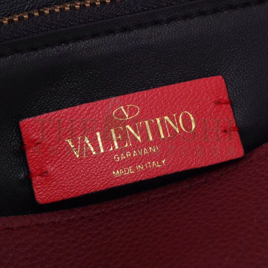 Va1e*ntin0 Medium VRing Chain Bag In Bordeaux Grainy Calfskin Master Quality