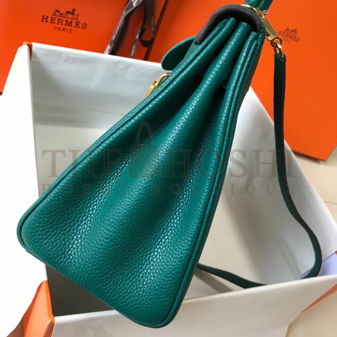 H**me5 Kelly 32cm Retourne Bag in Malachite Clemence Leather GHW Master Quality