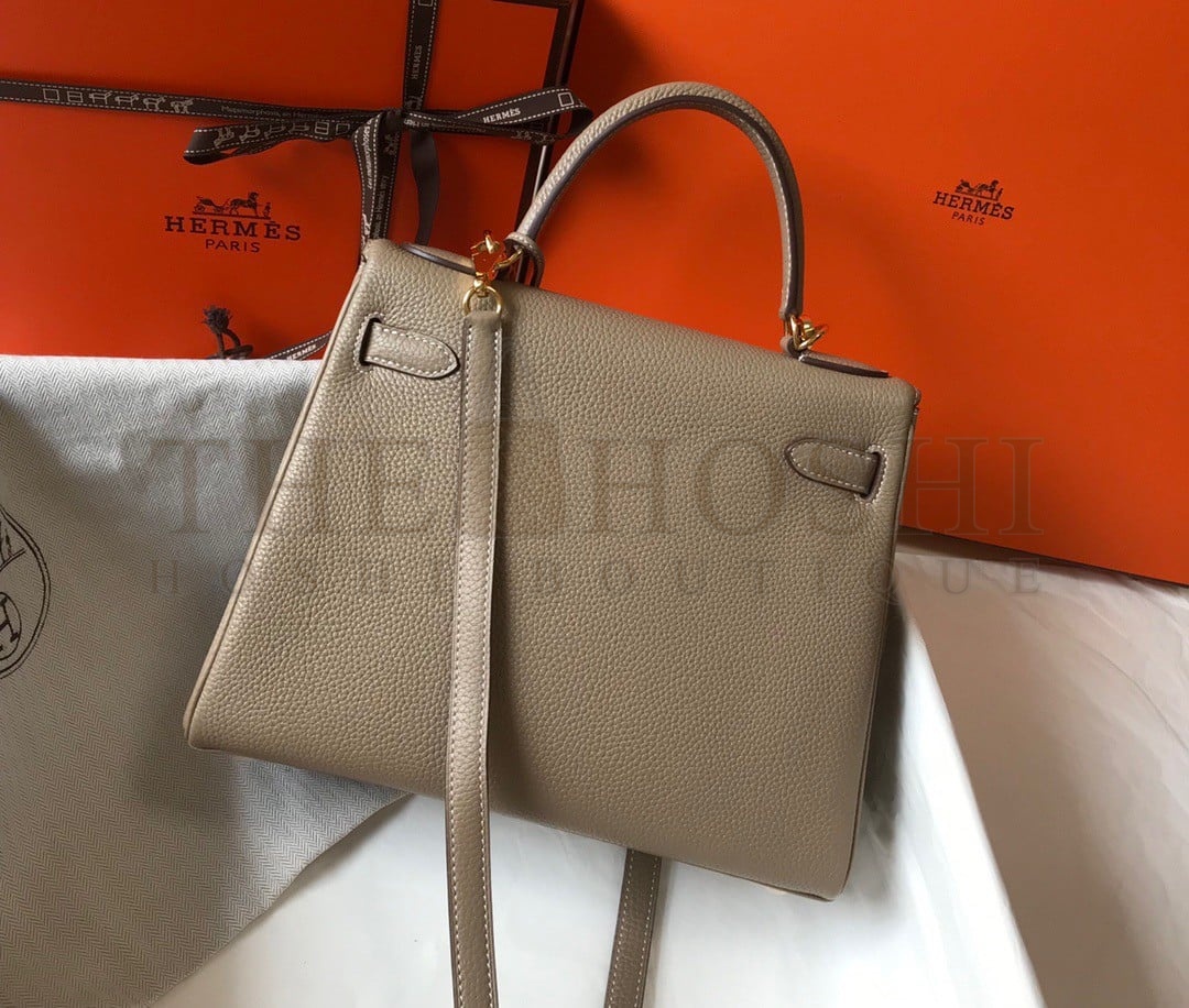 H**me5 Kelly 32cm Retourne Bag in Tourterelle Clemence Leather GHW Master Quality