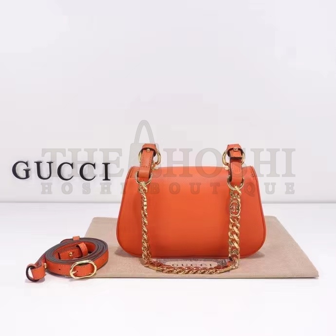 Gvc*1 Women GG Blondie Mini Shoulder Bag Orange Leather Round Interlocking G Chain Master Quality