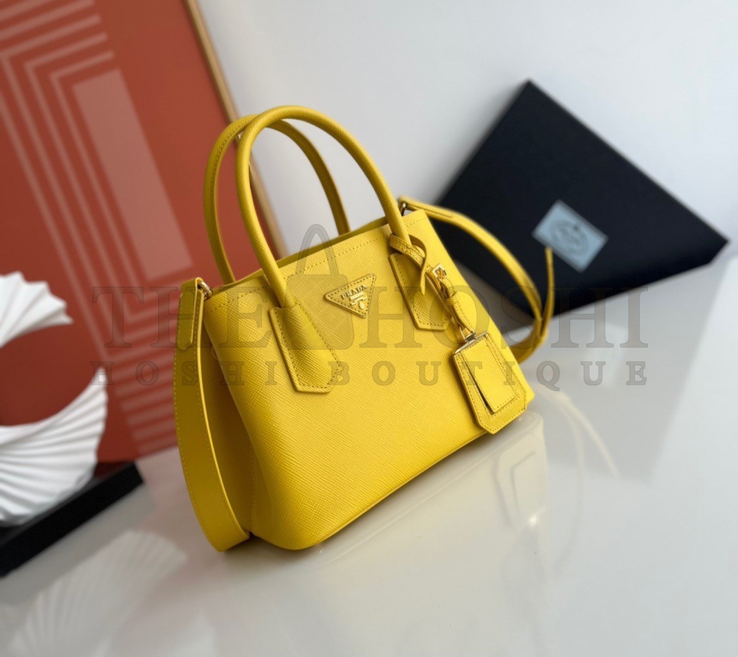 Pra*a Double Mini Bag In Yellow Saffiano Leather Master Quality