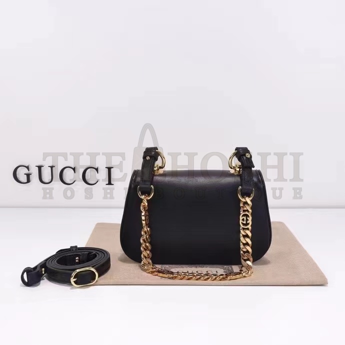 Gvc*1 Women GG Blondie Mini Shoulder Bag Black Leather Round Interlocking G Chain Master Quality