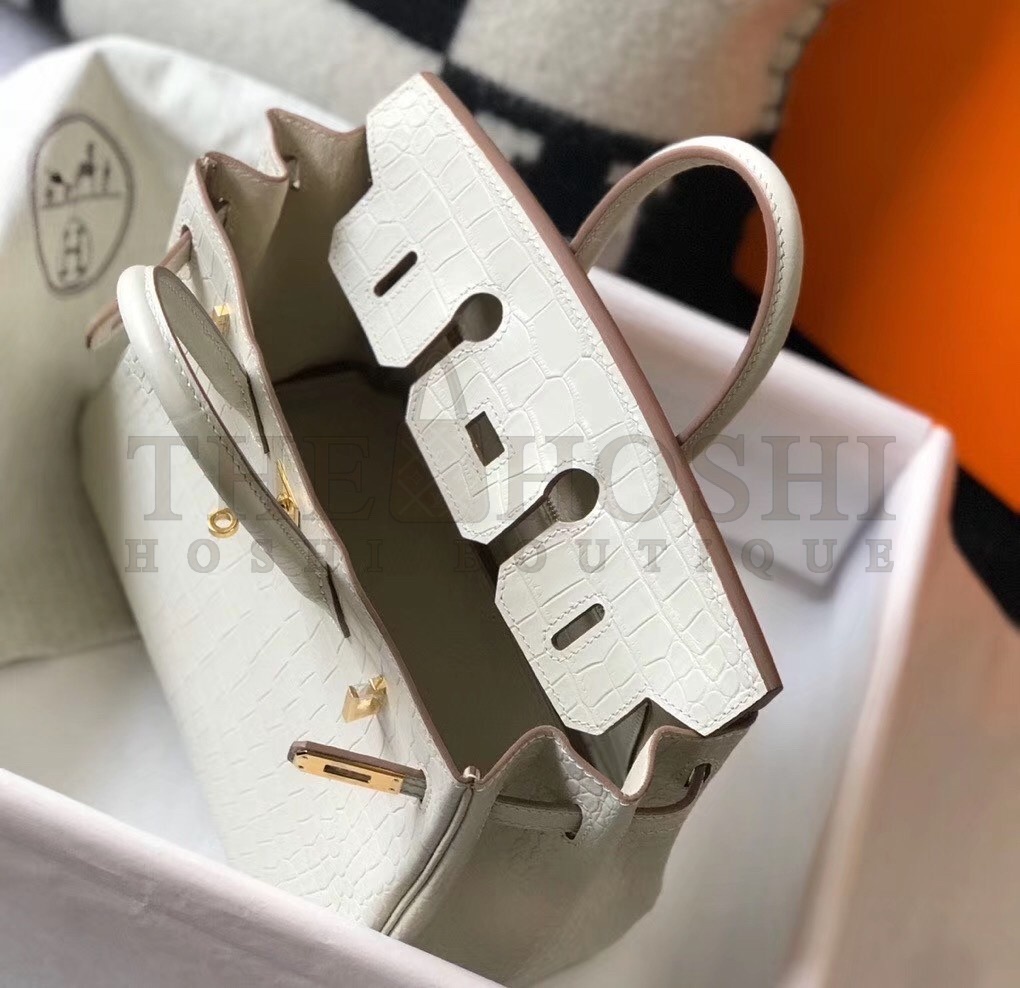 H**me5 Birkin 25cm Bag In White Embossed Crocodile Leather Master Quality