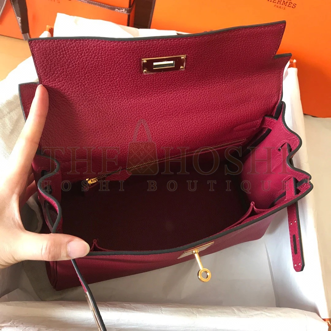 H**me5 Kelly Retourne 28 Handmade Bag In Ruby Clemence Leather Master Quality