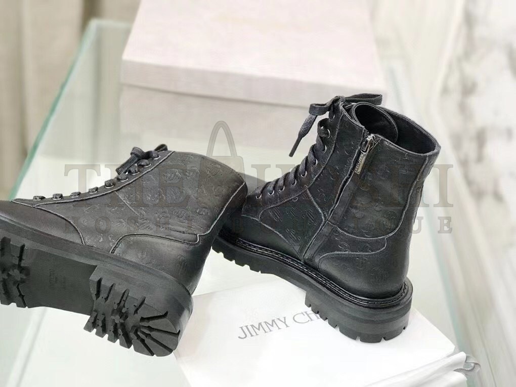 J1m*y Ch00 Cora Flat Combat Boots In Black Leather Master Quality