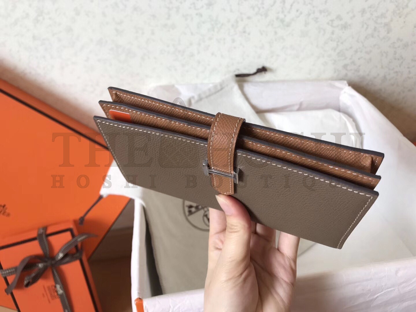 H**me5 Bi-Color Epsom Bearn Wallet Taupe/Brown Master Quality