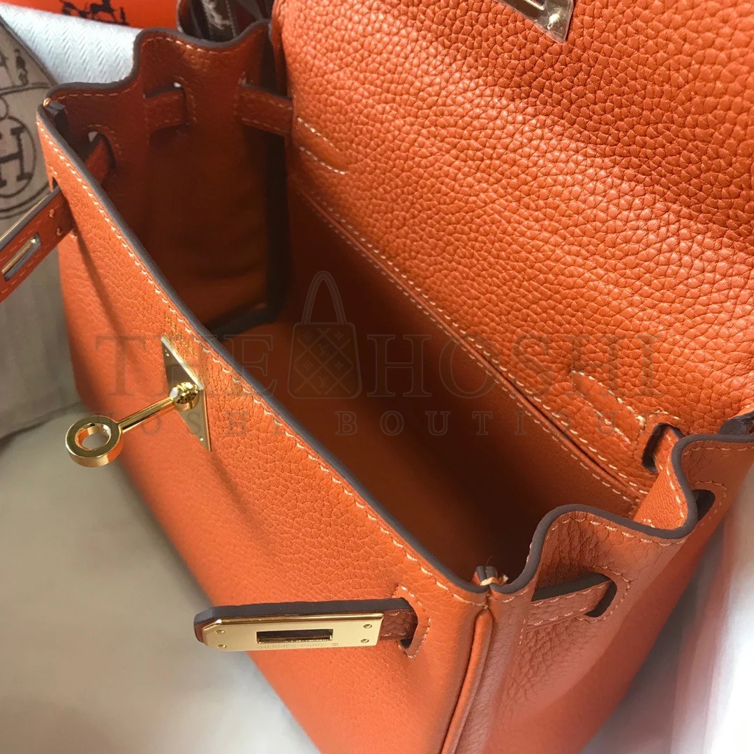H**me5 Kelly 20cm Bag In Orange Clemence Leather GHW Master Quality