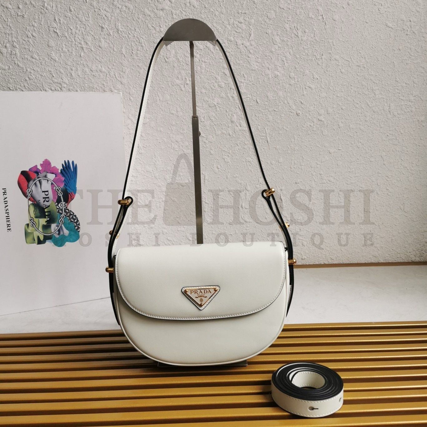 Pra*a Arque Shoulder Bag with Flap in White Leather Master Quality