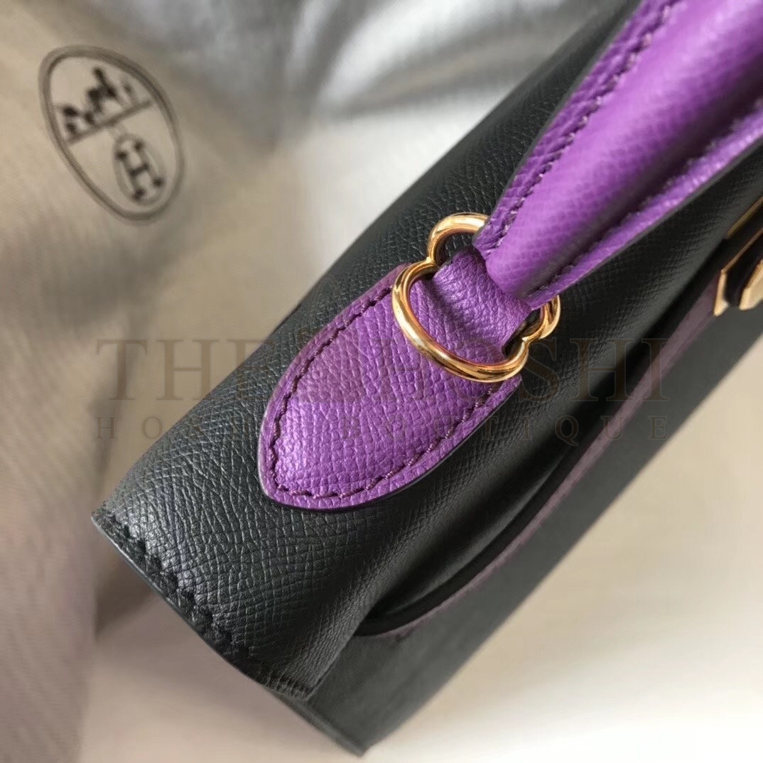 H**me5 Bi-color Kelly 32cm Epsom Bag Black/Purple GHW Master Quality