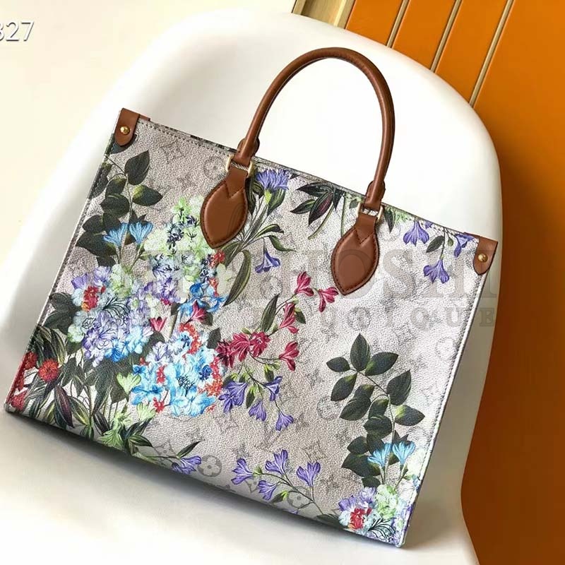 L0vis Vvtt0n LV Women OnTheGo MM Tote Silver Coated Canvas Cowhide Leather Master Quality