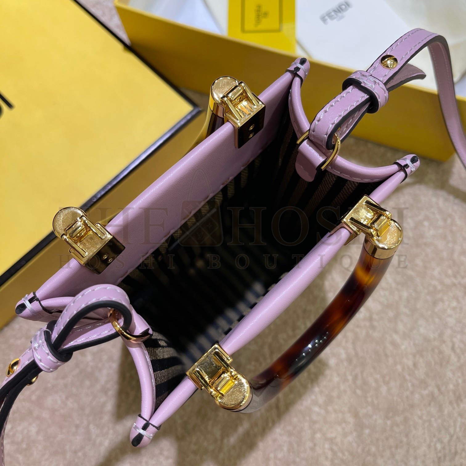 F**di Mini Sunshine Shopper Bag In Lilas Leather Master Quality