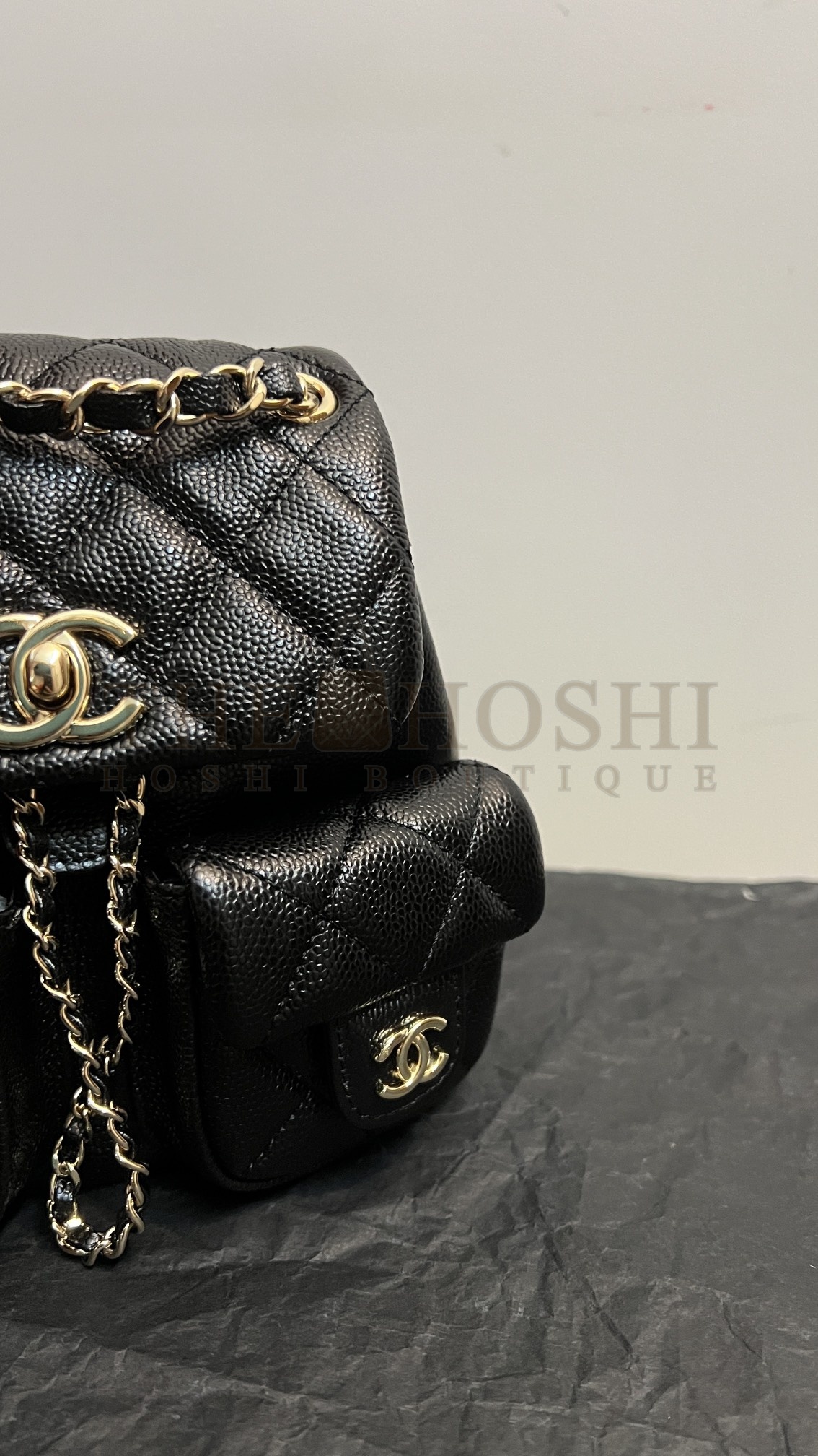 Calfskin Quilted Mini Duma Pockets Drawstring Backpack Black Ch**el Master Quality