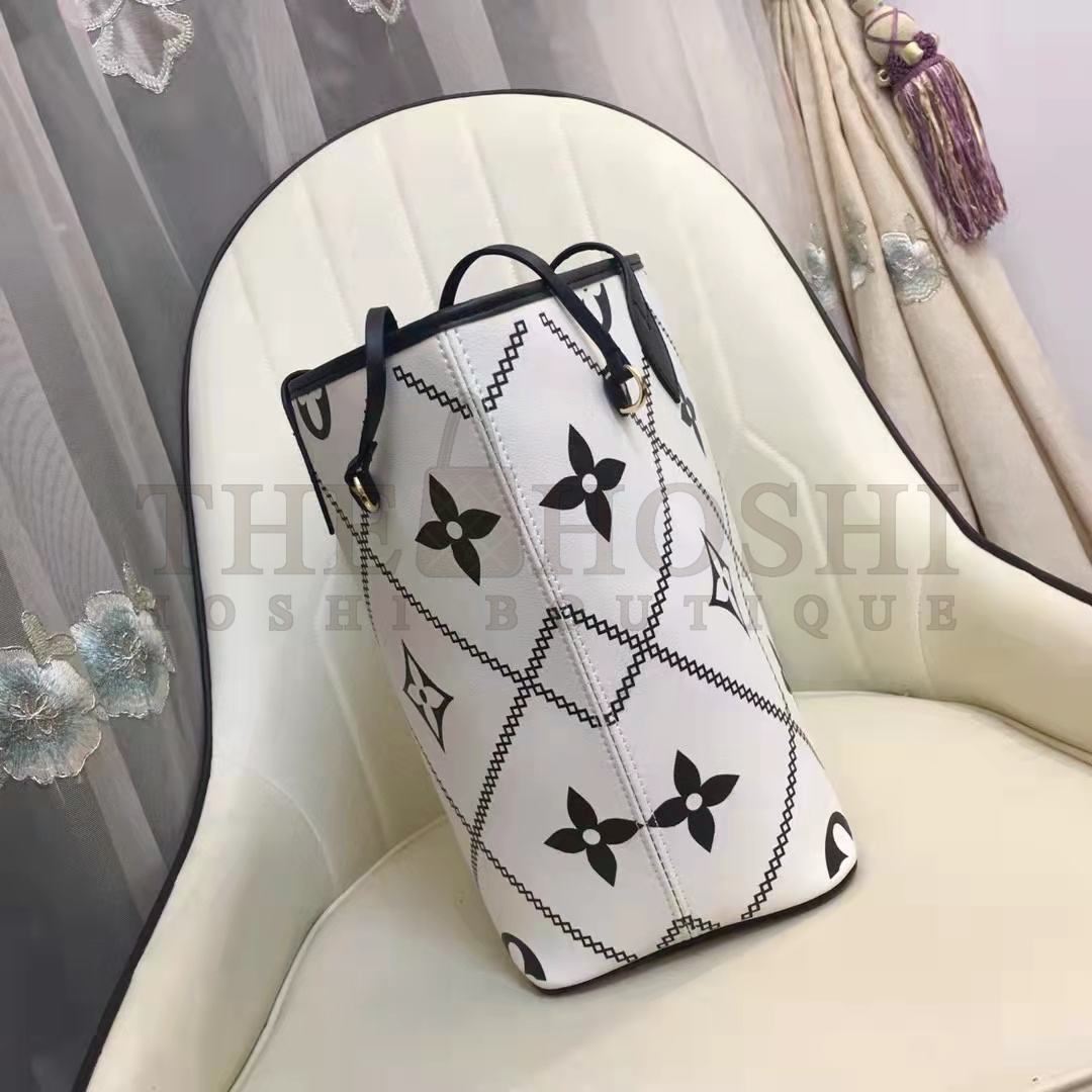 L0vis Vvtt0n LV Women Neverfull MM Tote Crème Beige Grained Cowhide Leather Master Quality