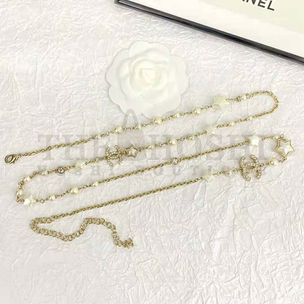 Ch**el Women Long Necklace in Metal Resin Glass Pearls and Strass Master Quality