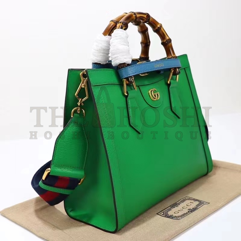 Gvc*1 Women GG Diana Small Tote Bag Green Leather Double G Bamboo Handles Master Quality