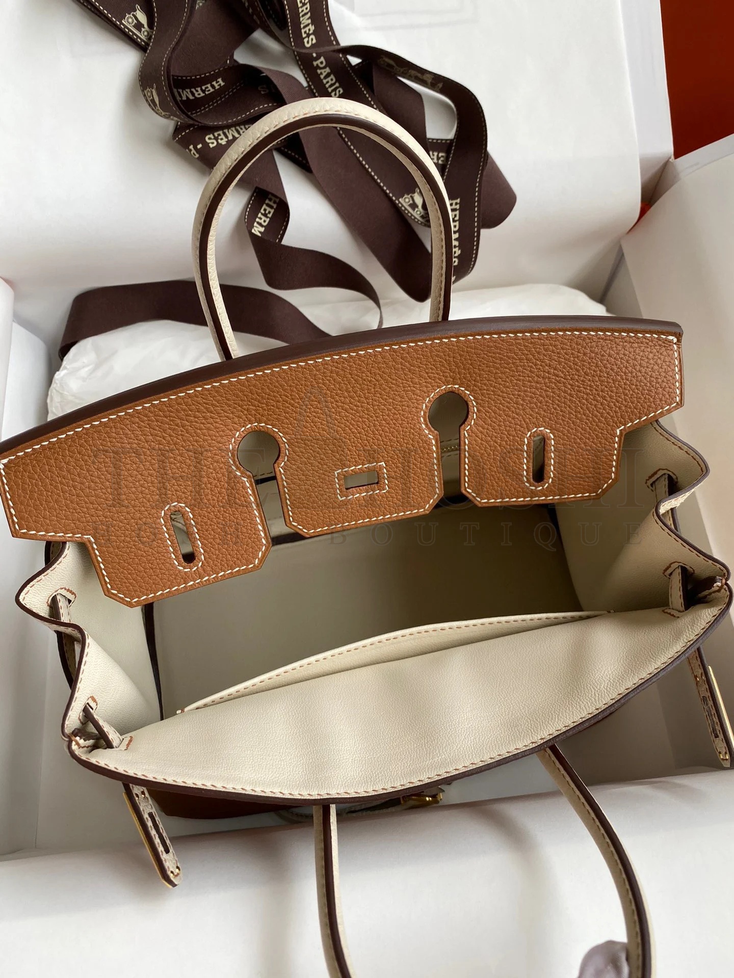 H**me5 HSS Birkin 25 Bicolor Bag in Gold and Craie Clemence Leather Master Quality