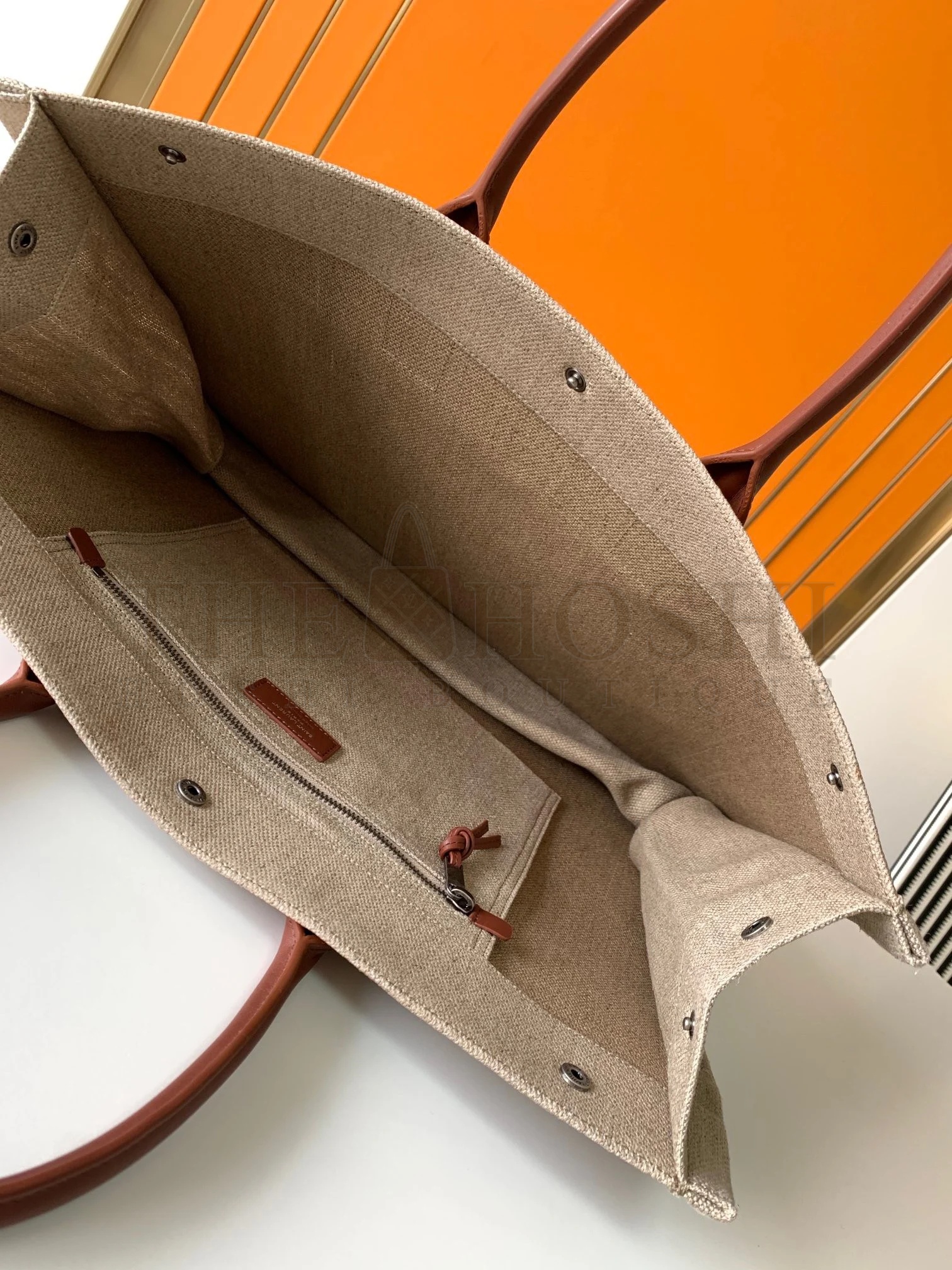 Sa1nt Lau*nt Rive Gauche Tote Bag in White Linen and Brown Leather Master Quality