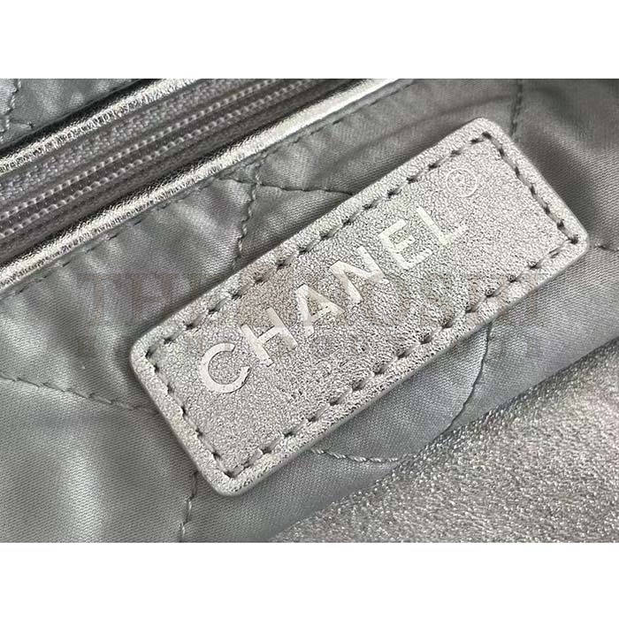 Ch**el Women CC 22 Handbag Metallic Calfskin Silver-Tone Metal Silver Master Quality